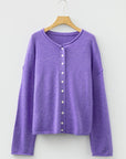 Solid Knit Button-Up Drop Shoulder Sweater Cardigan