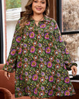 Plus Size Floral Collared V-Neck Mini Dress