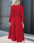 Floral Embroidered Long Sleeve Tiered Maxi Dress
