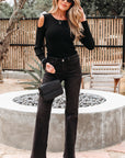 Amaya Ribbed Knit Cold Shoulder Sweater