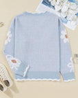 Plus Size Floral Scallop V-Neck Sweater