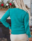 Solid Knit Ribbed Cuff Crewneck Sweater