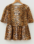 Leopard Short Puff Sleeve Babydoll Top