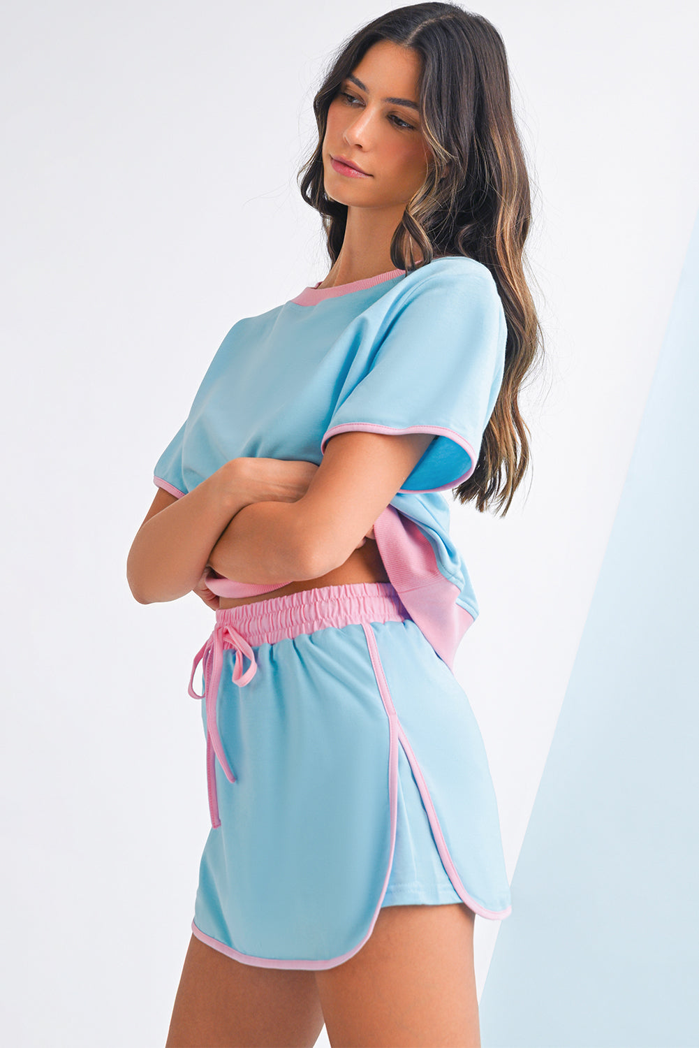 Colorblock Edge Drop Shoulder T Shirt and Skort Set