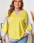 Plus Size Stripe Colorblock Patchwork Long Sleeve Crewneck Sweatshirt