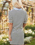 Stripe Patchwork V-Neck Collared Mini Dress