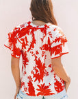 Zoya Tiered Ruffled Sleeve V Neck Blouse