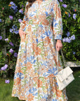 Plus Size Floral 3/4 Sleeve Tiered Dress