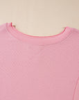 Waffle Knit Bishop Sleeve Side Split Top