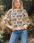 Western Bows & Horseshoes Long Sleeve Sweater
