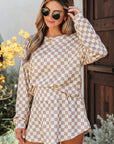 Emily Checkered Long Sleeve High Waist Skort 2pcs Set