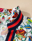 Floral Contrast V-Neck Puff Sleeve Blouse