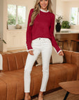 Lace Trim Patchwork Buttoned Cuff Sweater