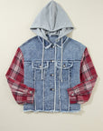 Plaid Patchwork Hooded Denim Jacket