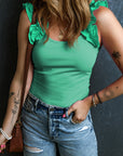 Solid Ruffle Straps Scoop Neck Tank Top