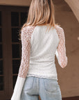 Lace Sheer Long Sleeve Henley Top