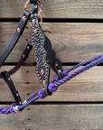 Purple Honeycomb Tooled Lariat & Leather Combo Halter