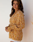 Boho Floral Ruffle Bubble Sleeve V-Neck Blouse