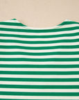 Stripe Patchwork Puff Short Sleeve V-Neck Blouse