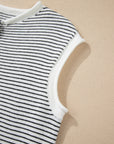 Stripe Contrast Trim Cap Sleeve Button-Up Cardigan