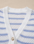Stripe Buttoned V-Neck Sweater Knit Top