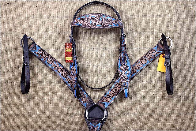 Hilason Western Horse Breast Collar Headstall American Leather Brown Turquoise
