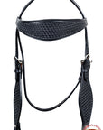 HILASON Western Horse Headstall Breast Collar Set Tack Genuine American Leather Basket Weave Black