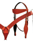 HILASON Western Horse Headstall Breast Collar Set Tack Genuine American Leather Basket Weave Mahogany