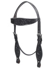 Western Horse Breast Collar Headstall With Floral Black Leather