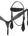 HILASON Western Horse Headstall Breast Collar Set Tack Genuine American Leather Plain Black