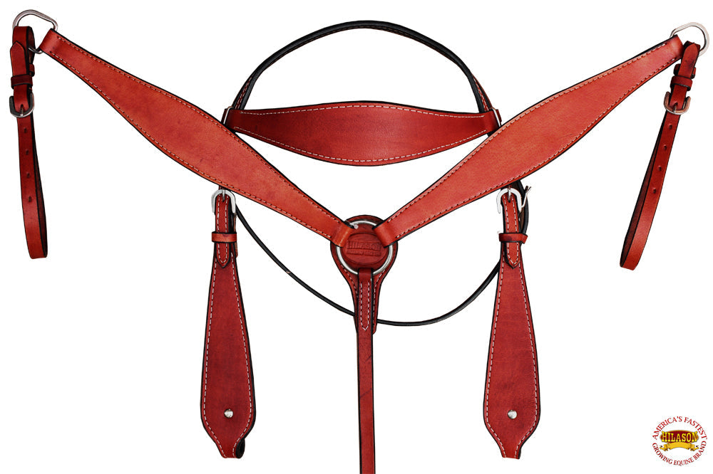HILASON Western Horse Headstall Breast Collar Set Tack Genuine American Leather Plain Mahogany