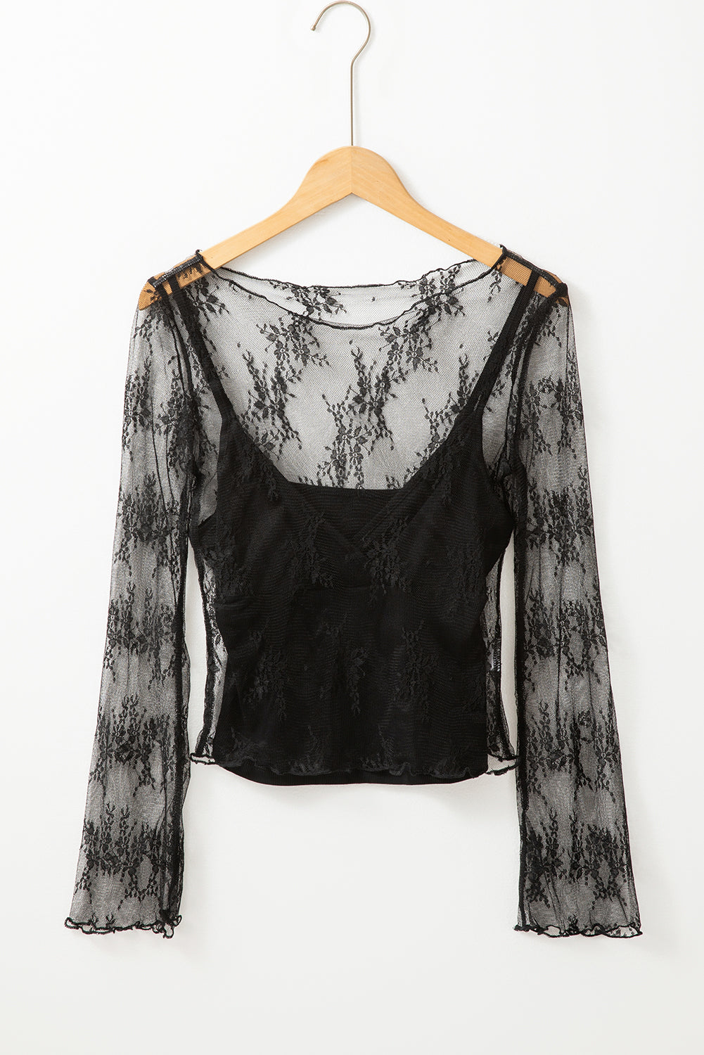 Lace Mesh Crochet Long Sleeve Blouse