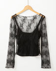 Lace Mesh Crochet Long Sleeve Blouse