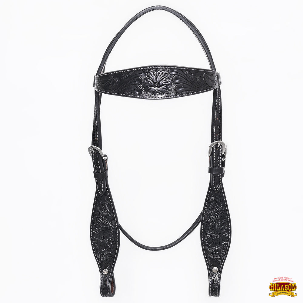 Western Horse Breast Collar Headstall With Floral Black Leather