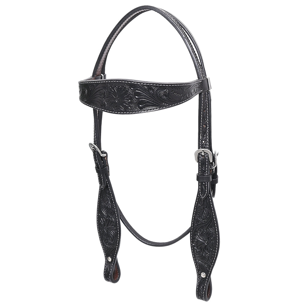 Western Horse Breast Collar Headstall With Floral Black Leather