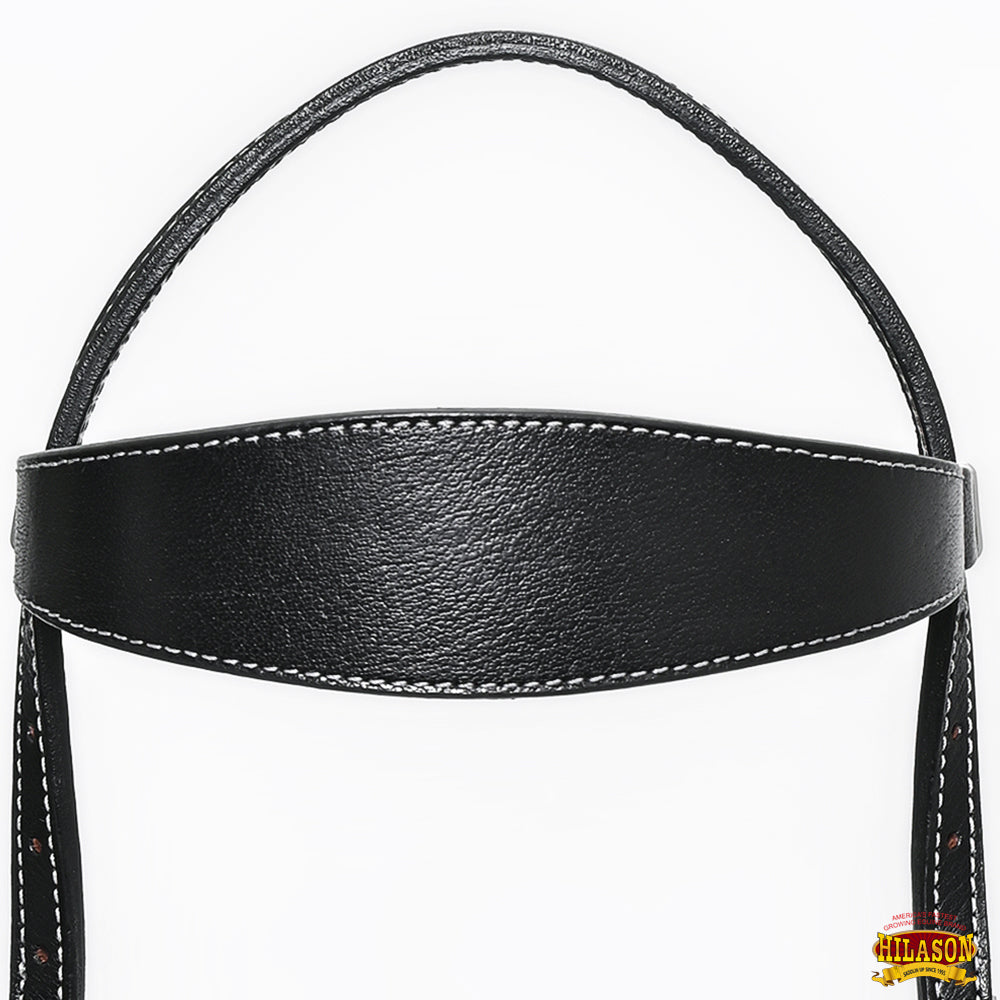 HILASON Western Horse Headstall Breast Collar Set Tack Genuine American Leather Plain Black