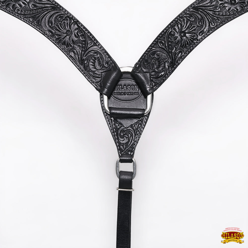Western Horse Breast Collar Headstall With Floral Black Leather