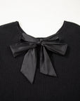 Ribbon Knot Backless Drop Shoulder Ribbed Sweater