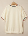 Varsity Stripe Cuffed Short Sleeve Tunic Top