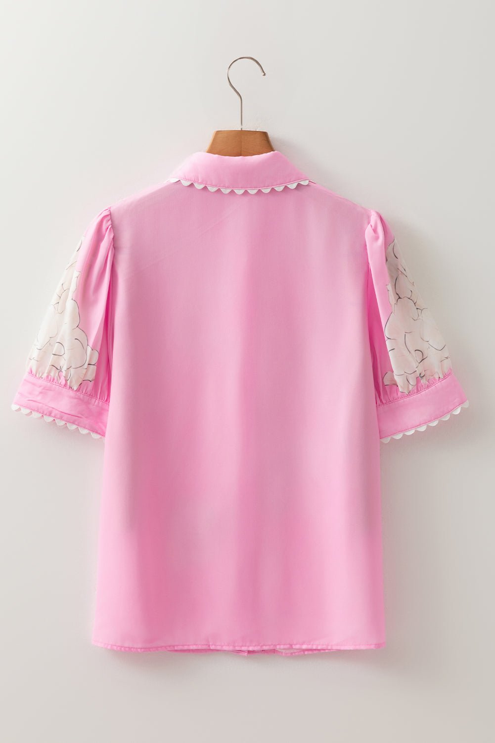 Floral Ricrac Trim Puff Sleeve Buttoned Shirt