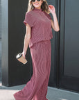 Corded Knit Mock Neck Tee and Pant Set