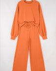 Solid Puff Sleeve Top and Drawstring Pants Set