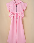 Textured Ruffle Sleeve Zipped Top and Wide Leg Pants Set