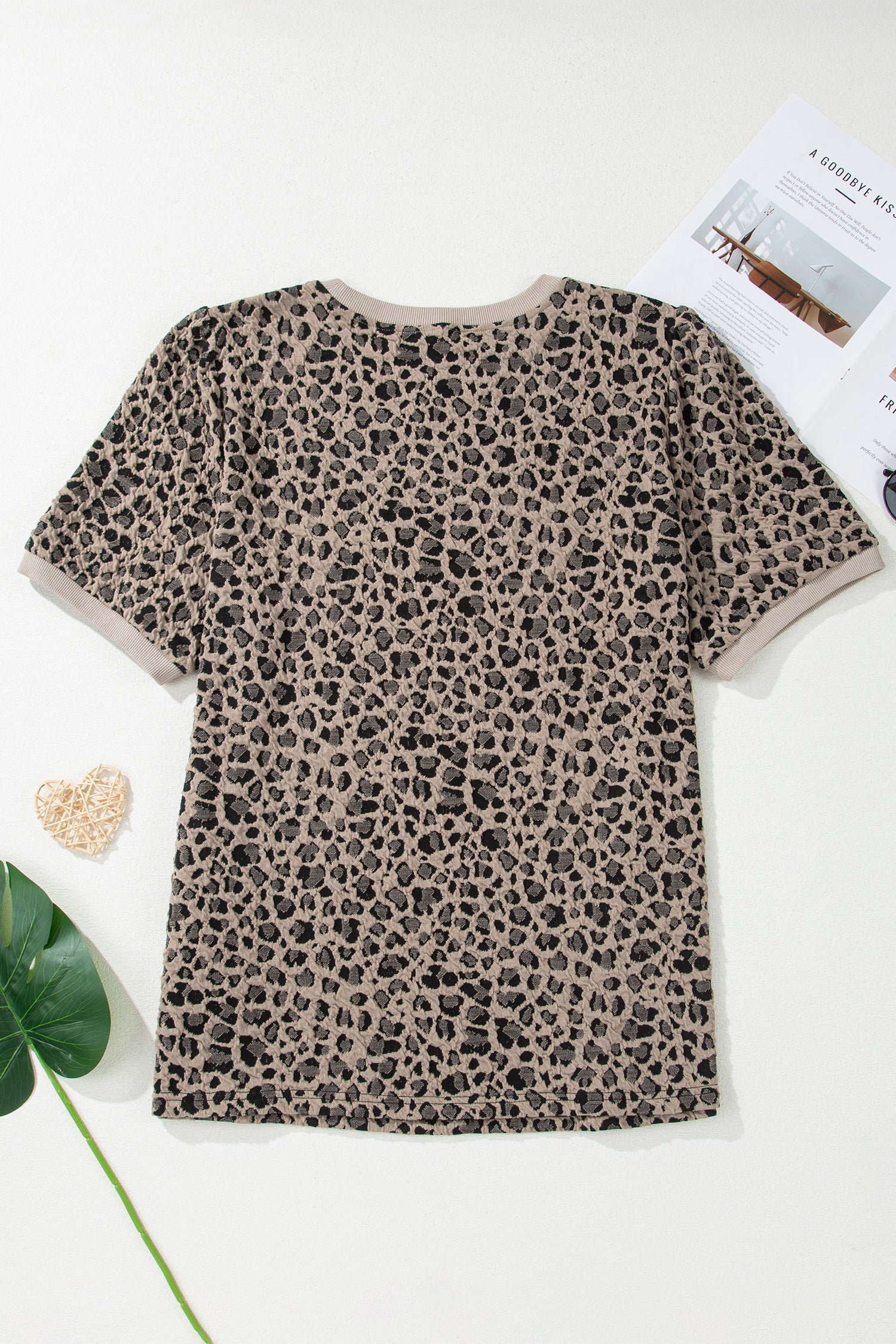 Plus Size Leopard Textured Short Sleeve T-Shirt