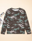 Camo Textured Drop Shoulder Long Sleeve Top