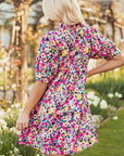 Floral V-Neck Puff Sleeve Mini Dress