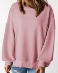 Waffle Knit Bishop Sleeve Side Split Top