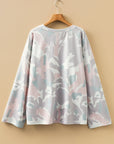 Plus Size Camo Drop Shoulder Pullover Top