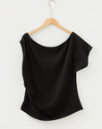 Plus Size Solid Asymmetric Neck Short Sleeve Blouse