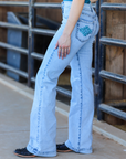Light Wash Turquoise Denim Trousers With Subtle Pocket Detailing For Everyday Comfort